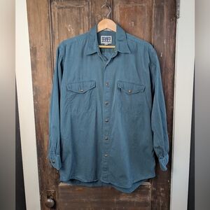 Vintage 90s Denver Hayes Western Snap Shirt Teal Workwear | Oversized Large